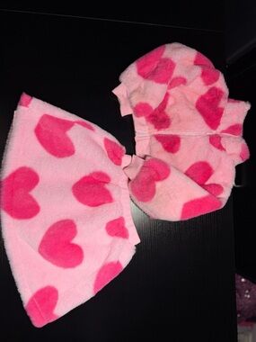 Pink Heart Fleece Kids Hoodie and Skirt Set